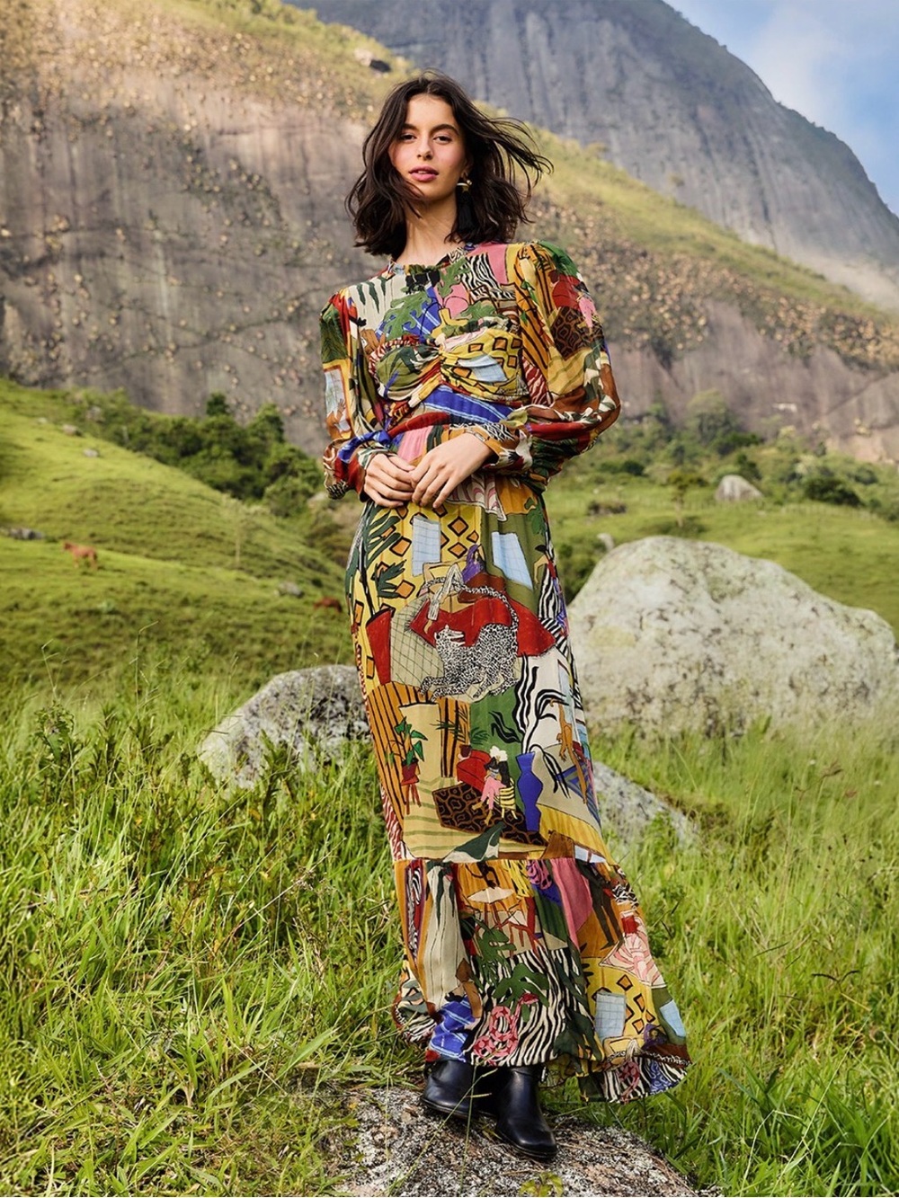 Farm Rio Multicolor Printed Long Sleeve Maxi Dress